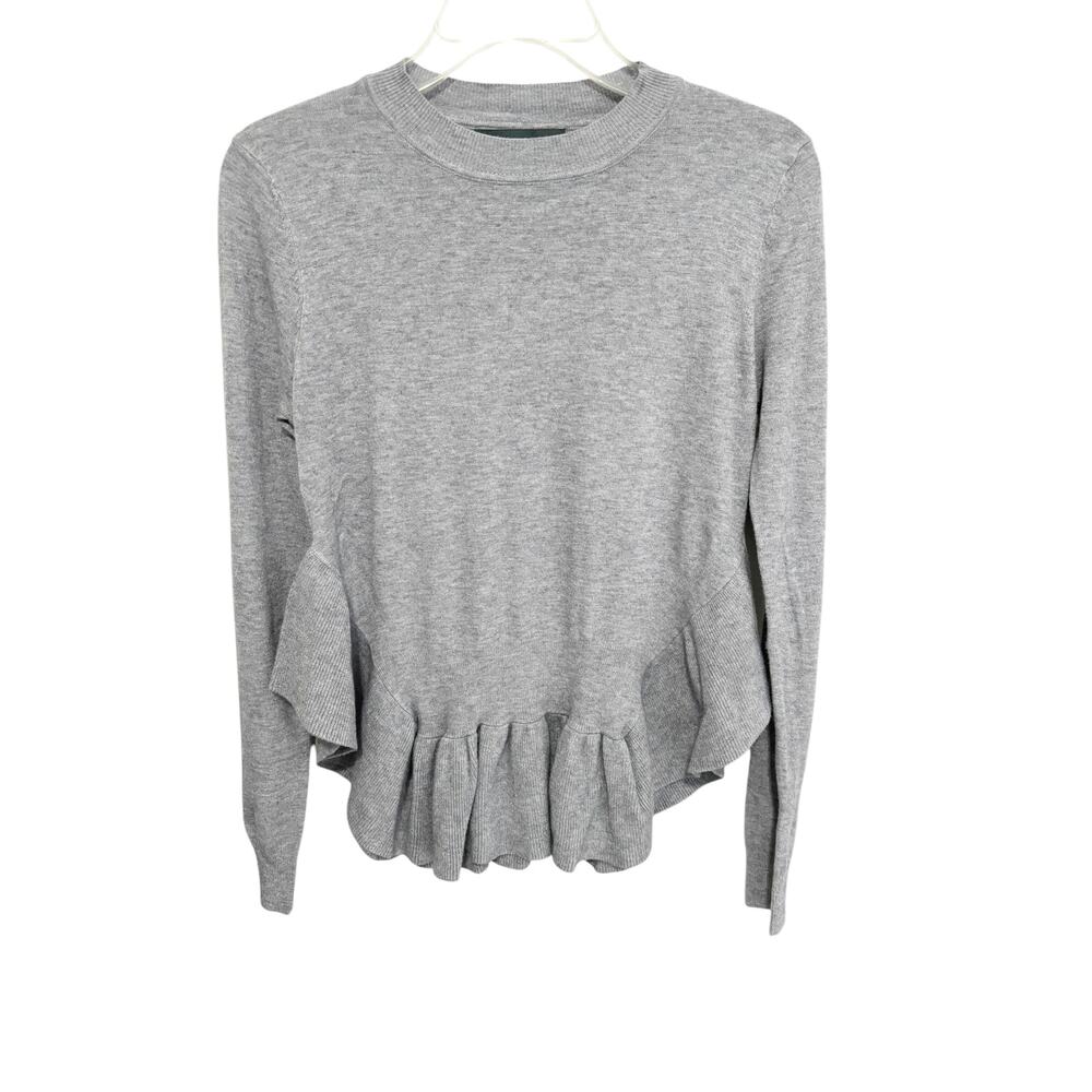 Love Marks NWT Crew Neck Sweater S Grey Ruffle Hem Ribbed Knitted Pullover Fall